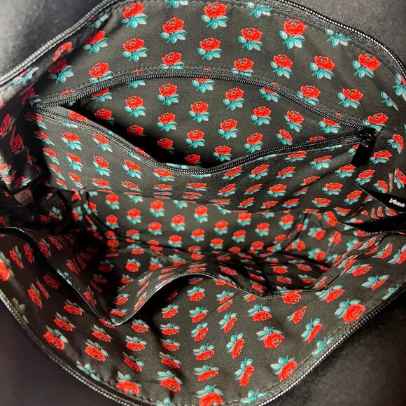 Vera Bradley Glenna Tote/Shoulder Purse-NWT-Black, Red Roses, Green-Quilted- - Picture 13 of 14
